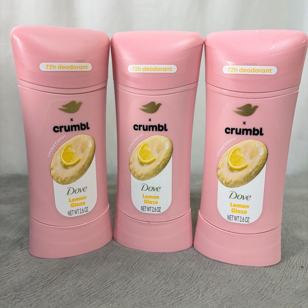 Dove x Crumbl Deodorant Stick Lemon Glaze Aluminum Free 2.6 Oz Lot of 3 New